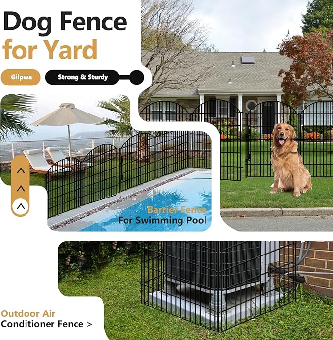 10 Panels Decorative Garden Fence with Lock, 40in (H) X 22.31ft (L) No Dig Dog Fences Outdoor for Yard, Rustproof Tall Animal Barrier Fencing, Metal Panels Suitable for Yards Border, Patio Use