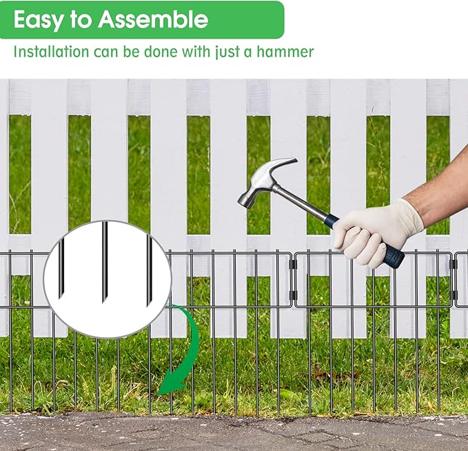 20 Pack Animal Barrier Fence, 16.7 Inch(H) X 20 Ft(L) Dog Fence No Dig, Rustproof Metal Wire Garden Fence Border, Dog Rabbits Ground Stakes Fence for Outdoor.