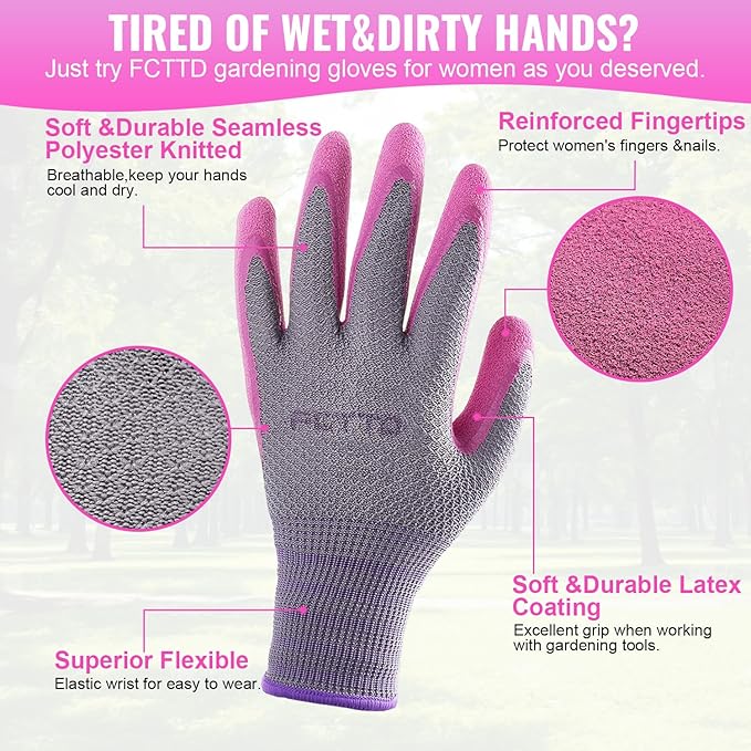 3 Pairs Gardening gloves for women ladies, Garden gloves with rubber coating, Work gloves for Weeding, Digging, Raking, Pruning Flower Rose (Small/7)
