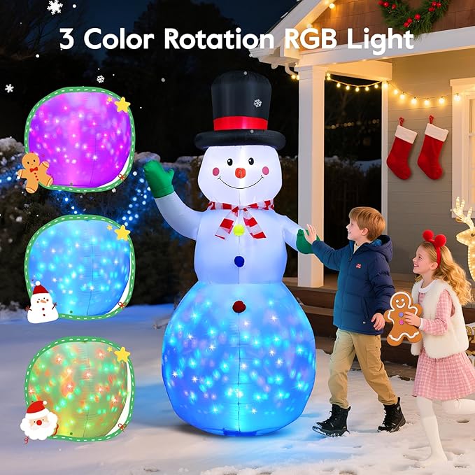 Christmas Inflatable Outdoor Decorations, with Rotating Colored Light+LED Lights, Large Blow Up Yard Decor,Christmas Party Outdoor, Yard, Garden, Lawn Winter (6.5FT Snowman+3 Colors Light)