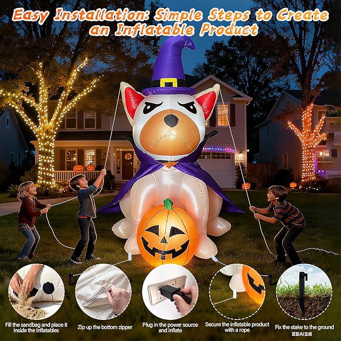 5.0Ft Halloween Inflatables Dog Decorations: Outdoor Vivid Lab Dog with Build-in Bright LED Blow Up Yard Decoration with Witch Hat Halloween Decor for Holiday Party Indoor Garden Lawn Home