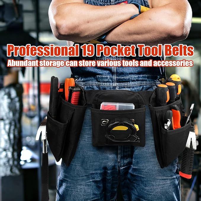 ASNOMY Heavy Duty Tool Belts for Men and Women,19 Pocket Carpenter Tool Belt with Quick Release Buckle,Adjustable Utility Framing Belt,Construction Tool Belt for Gardening,Electrician