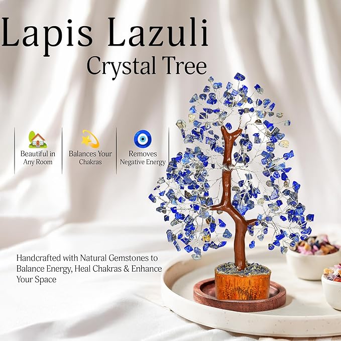 YATSKIA Lapis Lazuli Crystal - Crystal Tree - Feng Shui Decor - Tree of Life - Meditation Accessories - Desk Decorations, Spirtual Things, Good Luck Gifts