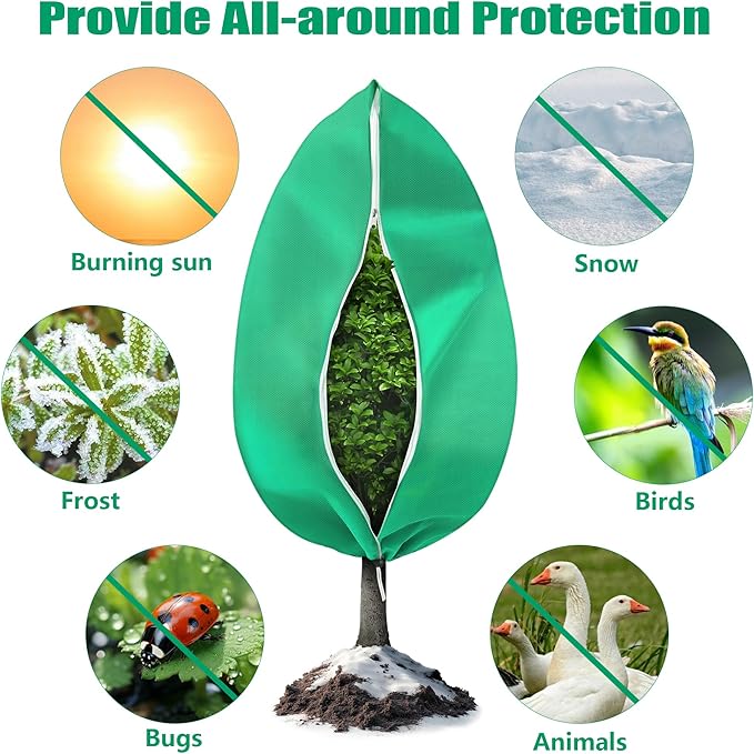 Plant Covers Freeze Protection, 2 Pack 47''×71'' Green Frost Cloths Blankets with Zipper Drawstring Shrub Tree Covers for Winter Outdoor Plants Freeze Protection