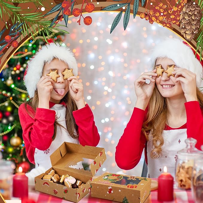 36 Pcs Christmas Cookie Boxes with Clear Window, Holiday Bakery Box Goodie Box Candy Boxes Treat Containers for Food Cupcake Brownies Donuts Gift Giving, 6 Designs(Novel)
