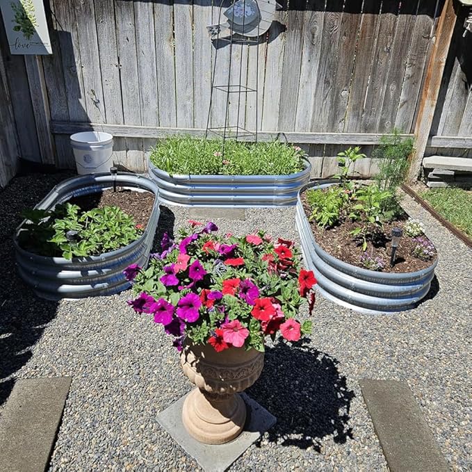 3-Pack 4 * 2 * 1FT Raised Garden Bed Kits, Outdoor Oval Metal Galvanized Ground Planter Garden Boxes for Planting Plants Vegetables Flowers Herbs Fruits, Silver