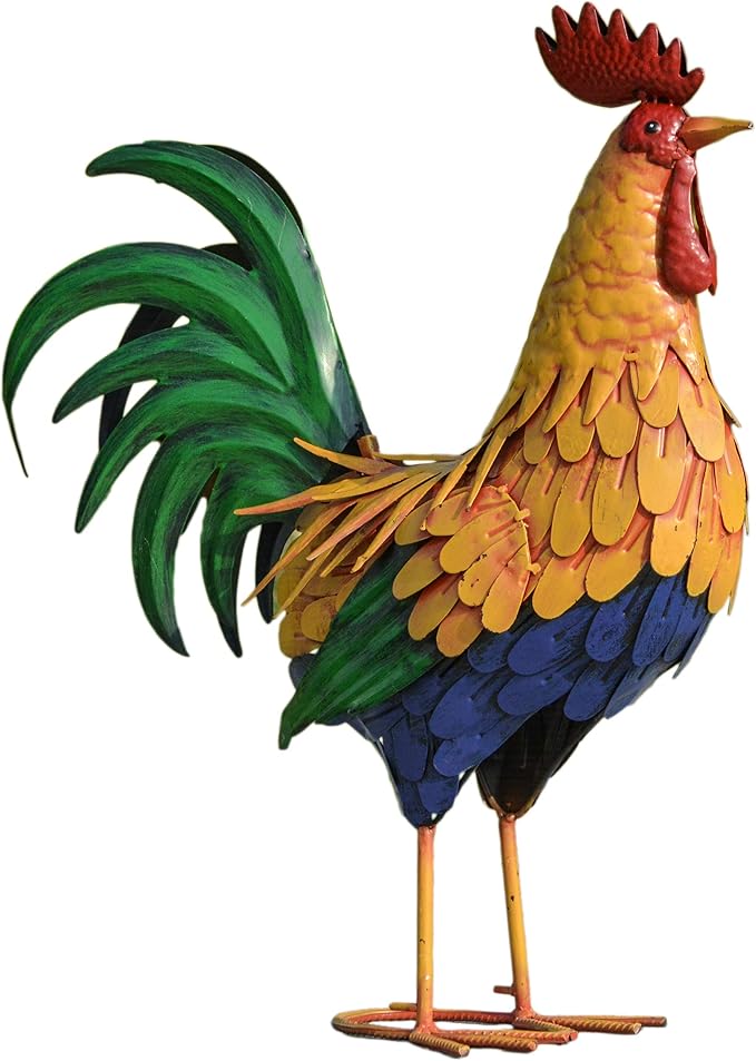 TERESA'S COLLECTIONS Garden Decor, Vivid Rooster Garden Decor with Colorful Painting, 12", Waterproof Metal Garden Statue, Rooster Gifts, Garden Gifts for Women Mom, Indoor/Outdoor