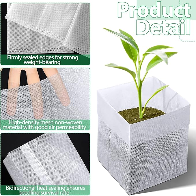 Augshy Nursery Growing Bags, 200Pcs Plant Grow Bags Non-Woven Fabric Seedling Pots, 9" x 9" for Planting, Starting Vegetable, Flower, Fruit Saplings, Trees
