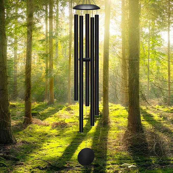 65" Extra Large Wind Chimes for Outside Deep Tone, 5 Thick and Bold Aluminum Tubes Tuned Relaxing Melody Wind Chime, Big Wind Chimes for Garden Patio Decor, Great Gift Idea for Mother's Day (Black)