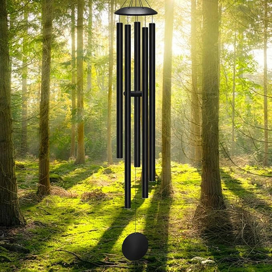 65" Extra Large Wind Chimes for Outside Deep Tone, 5 Thick and Bold Aluminum Tubes Tuned Relaxing Melody Wind Chime, Big Wind Chimes for Garden Patio Decor, Great Gift Idea for Mother's Day (Black)