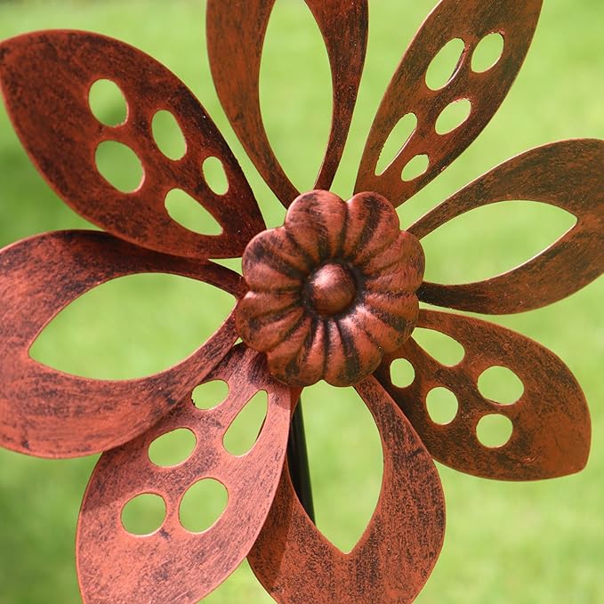 Outdoor Garden Wind Spinner Metal Yard Decorative Petal Kinetic Sculpture Classic Vintage 48x10 Inch