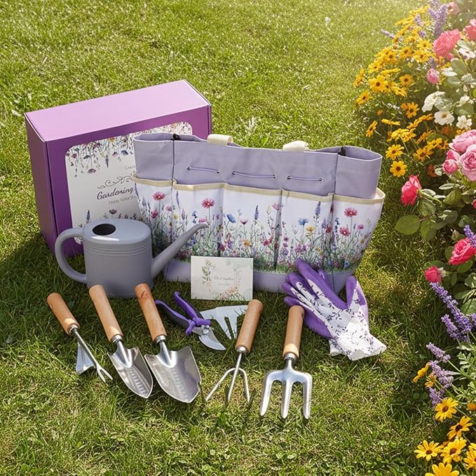 21 Piece Gardening Tools Set Heavy-Duty Gardening Gifts for Women Wife Grandma Garden Hand Tools with Purple Floral Tote Bag Water Can Garden Supplies Kit for Christmas White Elephant