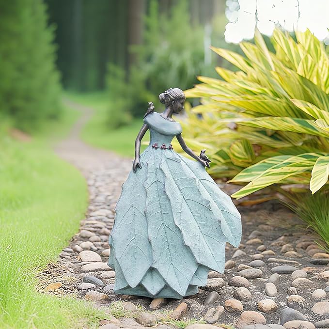 DiliComing Fairy Garden Statue Home Decoration - Outdoor Statue Table Decor for Living Room Garden Maiden Bookshelf Decor Xmas Resin Holly Leaves Maiden Green