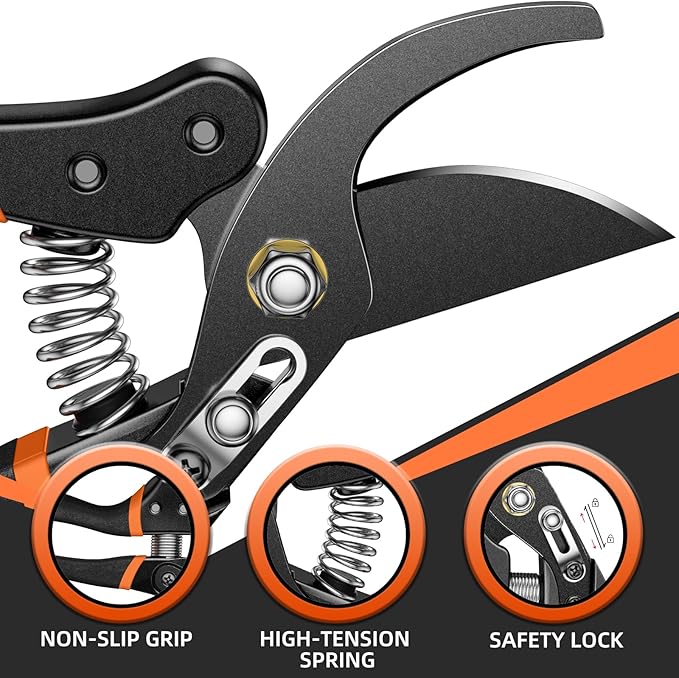 8.5" Professional Pruning Shears - Cuts 4X Easier with Ultra Sharp Japanese Steel Titanium Blade, Arthritis Friendly Garden Scissors & Plant Clippers, Effortlessly Prunes 3/4" Branches