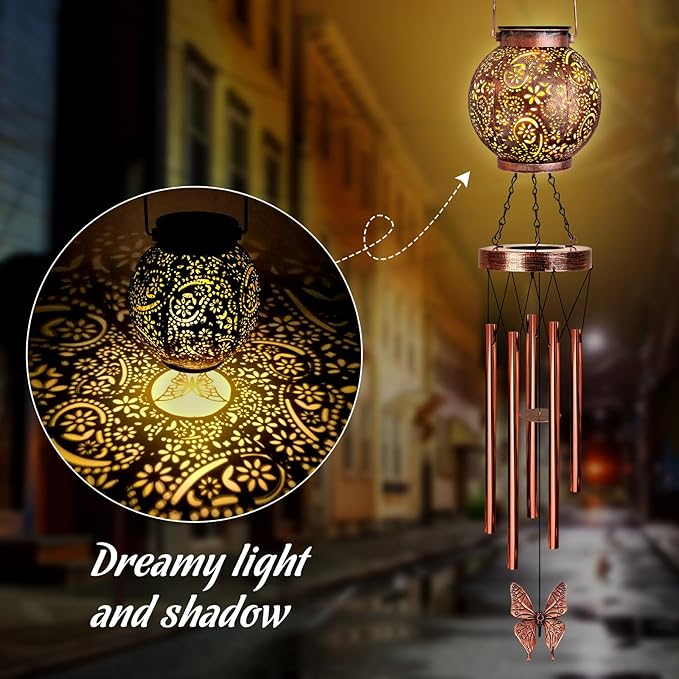 YHmall Solar Wind Chimes for Outside, Hanging Memorial Wind Chimes for Mom Women Grandma, Flower Solar Lantern Windchimes Outdoors for Garden Decor