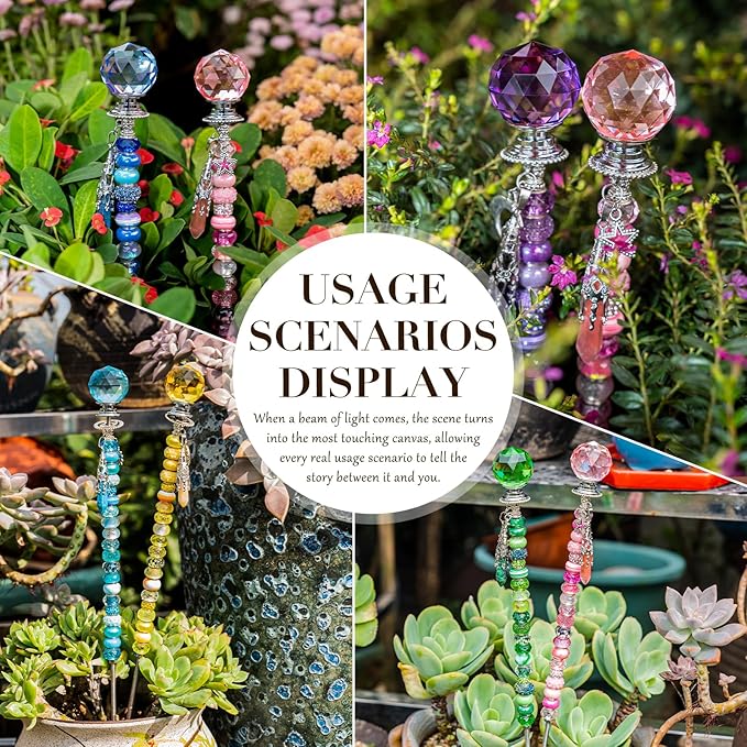 DIY Beaded Garden Stakes, Fairy Wand Garden Stake Decorative Kit with Healing Crystal Pendant, Sun Wheel Accessories,12 in Rod, Crystal Top, Large Holes Bead for Holidays Outdoor&Indoor Decorative