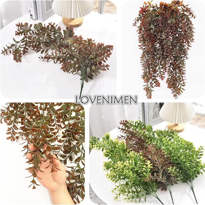 Artificial Hanging Plants Red 4 Pack, Brown Leaves Fake Vines Decoration Plastic Ivy Leaf Rattan Greeny Vine Houseplants for Wedding Indoor Outdoor Home Garden Bedroom Office Wedding Décor