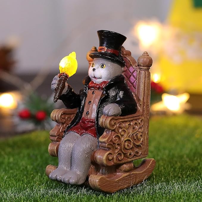 Whimsical Cat Garden Decor Statues Outdoor Solar Lights for Yard Art Outdoor Christmas Decoration Figurine Lawn Ornament - Unique Cat Lovers Gifts for Housewarming Gardening Women Mom Grandma