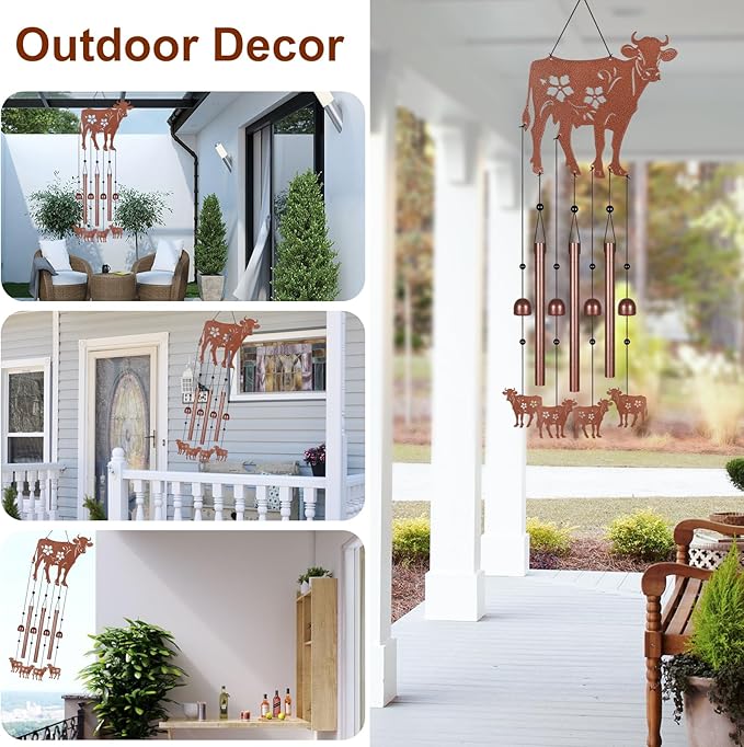 Metals Cow Wind Chimes for Outside to Create a Zen Atmosphere Suitable for Outdoor Garden Patio Home Decor,Melodious Melodic Tones Wind Chimes Suitable as A Birthday Gift for Women Mom