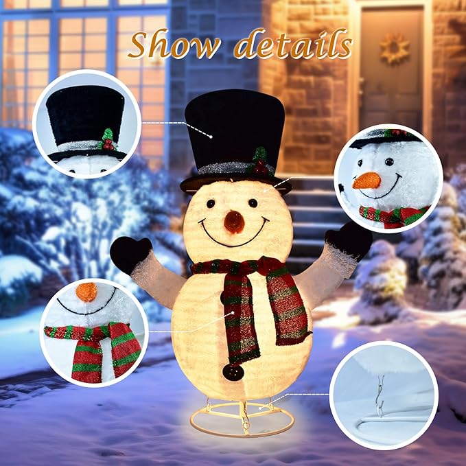 Lighted Snowman Outdoor Christmas Decorations - 28 inch Light up Snowman with LED Lights, Pre-lit Snowman with Top Hat Holiday Ornaments Yard Decor for Home, Lawn and Front Yard