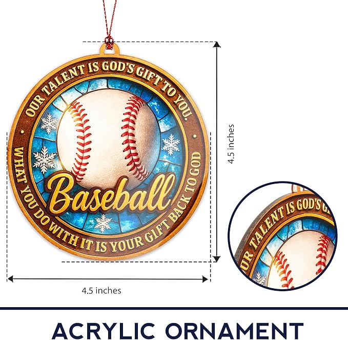 Baseball Ornament – Baseball Ornaments for Christmas Tree – Base Ball Christmas Decor – Christmas Ornament 2025 -Suncatcher Effect Window – White Elephant Gifts - Xmas Tree Funny Decoration