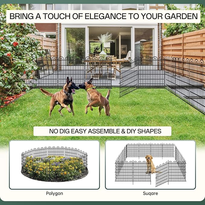 15 Panels Tall Garden Animal Barrier Fence with Gate, 33 in(H) X 36.8 ft(L) No Dig Decorative Garden Fence Outdoor for Yard, Heavy Duty Rustproof Metal Edging Border for Dog, Rabbits