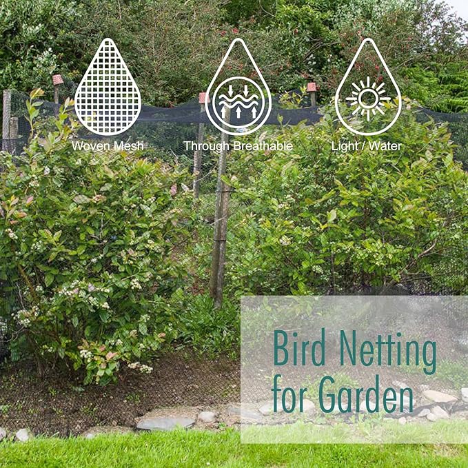 Bird Netting for Garden, Fetanten 50 x 50 FT Netting for Garden Protection Vegetables Fruit Trees Blueberry from Birds Deer Poultry, Heavy Duty Woven Mesh Net Animal Fencing with Ties and Staples