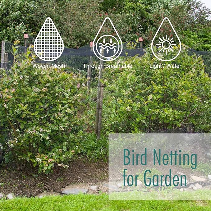 Bird Netting for Garden, Fetanten 13 x 40 FT Netting for Garden Protection Vegetables Fruit Trees Blueberry from Birds Deer Poultry, Heavy Duty Woven Mesh Net Animal Fencing with Ties and Staples