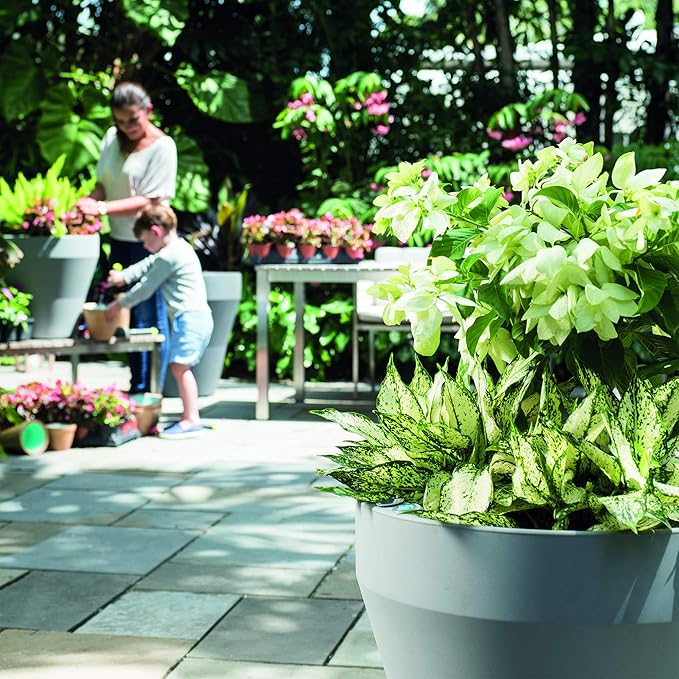 Crescent Garden Rim TruDrop Planter, Self-Watering Plant Pot (18", Slate)