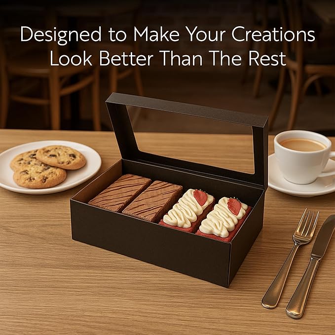 Restaurantware Cater Tek 9 x 9 x 2.4 Inch Catering Boxes 10 Insert Tab Lock Baked Goods Boxes - Window Lids Easy Assembly Kraft Paper Window Pastry Boxes For Charcuterie Or Cupcakes