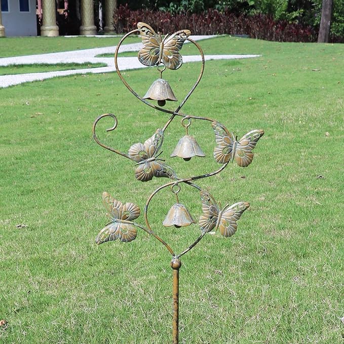 Butterflies Garden Stakes with Bells - Decorative Outdoor Yard Art, Decorative Garden Stakes for Outside Garden, Patio, Flower Bed, Pathway.