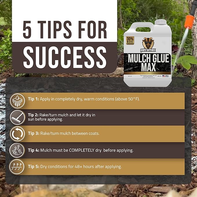 PetraMax Mulch Glue for Landscaping Rocks Max Concentrate, Non-Toxic Pea Gravel Binder, Mulch and Rock Glue for Landscaping, Landscape Rock and Gravel Stabilizer - Dries Clear Fast Dry (Max, 32oz)
