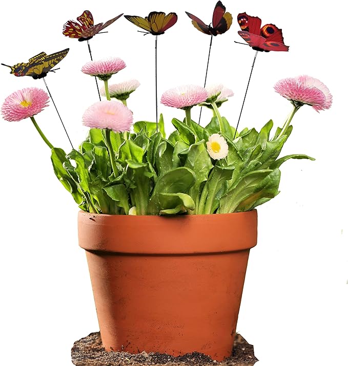 Butterfly Stakes Outdoor Yard Planter Flower Pot Bed Garden Decor Butterflies Christmas Decorations, Artificial Butterflies on Metal Wire Plant Stake Stems-Multicolor (2.8 Inch 100pcs)