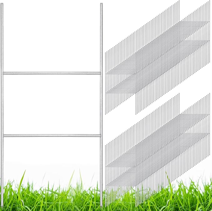 Therwen 100 Pcs Yard Sign Stakes 20'' x 10'' Metal H Heavy Duty Frame Wire Stakes Galvanized Lawn Sign for 4mm 5mm Corrugated Advertising Board Yard Garage Holder Christmas Decor