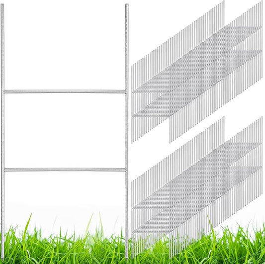 Therwen 100 Pcs Yard Sign Stakes 20'' x 10'' Metal H Heavy Duty Frame Wire Stakes Galvanized Lawn Sign for 4mm 5mm Corrugated Advertising Board Yard Garage Holder Christmas Decor