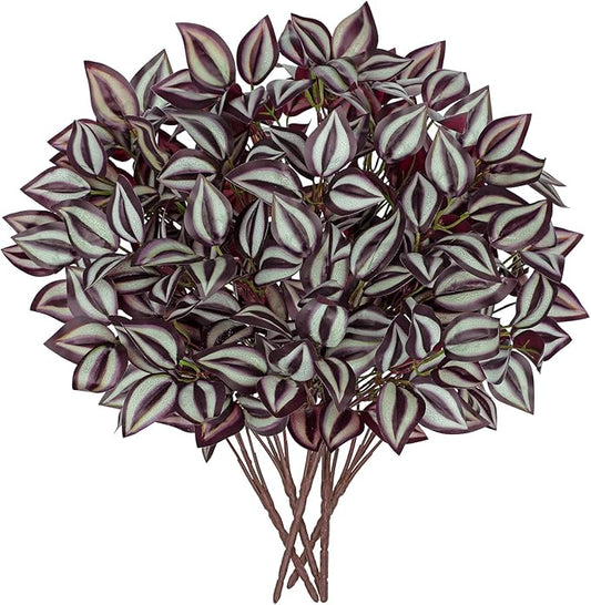 Hollyone 5 Bundles Artificial Greenery Plants Stems Faux Wandering Jew Leaves Plant Bouquet Fillers for Arrangement, Fake Shrub Bushes Plants for Home Centerpiece Indoor Outdoor Garden Patio Porch