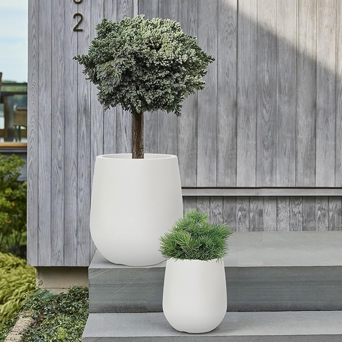 11.8" H Resin Tall Planters for Outdoor Plants, Modern Beige Round Tapered Plastic Flower Pot for Outdoor and Indoor Plants, Large Plant Pot with Drainage Holes and Rubber Plug for Home Garden Patio