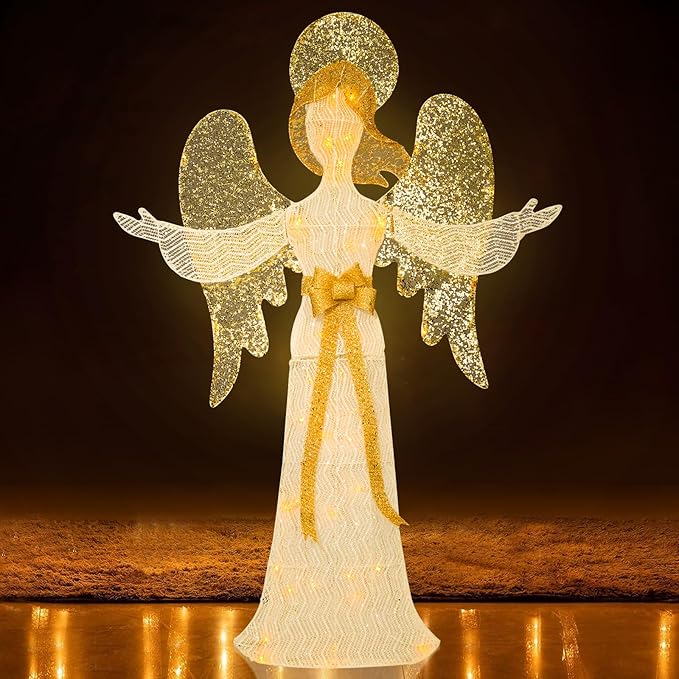 Christmas Outdoor Decorations Lighted Angel 48" Xmas LED Warm Lights Decor Indoor, Large Outdoor Holiday Decorations for Home, Yard, Garden, Porch