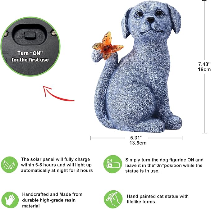 Nacome Solar Dog Outdoor Statues for Garden: Outside Decor with Butterfly Clearance for Yard Art Lawn Ornaments Patio Balcony Home House for Grandma Mom Women