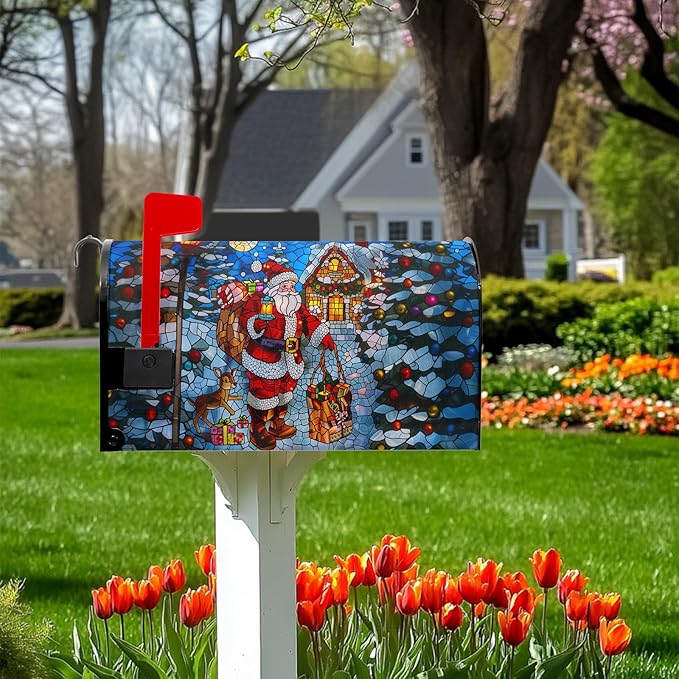 Father Christmas Mailbox Covers Magnetic Merry Christmas Mail Box Cover Santa Claus Mailbox Wraps Magnetic Standard Size 21x18 inch for Outside Garden Yard