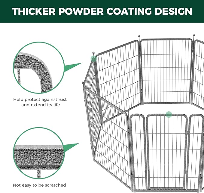 FXW Garden Fence Outdoor for The Yard – 40in(H) x 18.2ft(L) Heavy Duty Metal Animal Barrier for Dog and Rabbit, Decorative Dog Fence, 8 Panels, Silver