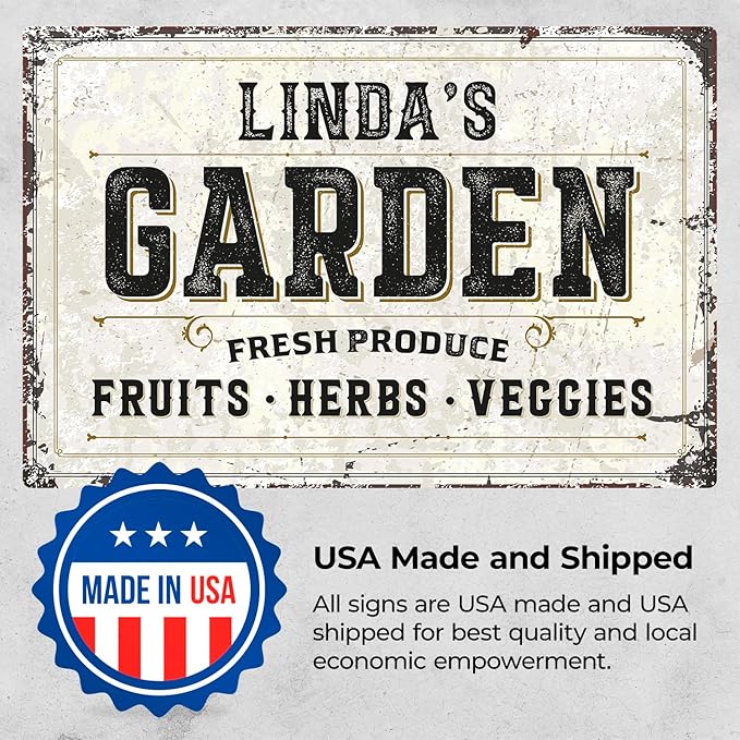 Custom Garden Fresh Produce Sign, Personalized Rustic Name for Backyard, Farm and Christmas Décor Sign, 12x18 Inches, Rust Free .063 Aluminum, Fade Resistant, Made in USA by Sigo Signs