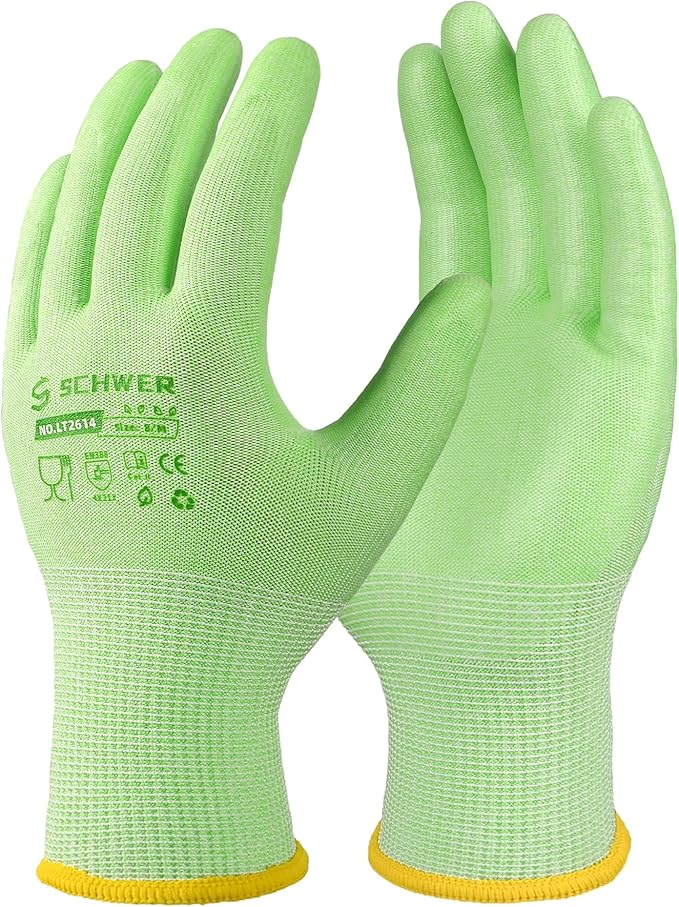 Schwer 12 Pairs Gardening Gloves, Water-based PU Coating, Ultimate Environmental Safety, Comfortable and Breathable Garden Gloves for Men and Women, Working Gloves for DIY, Outdoor Activities, XL