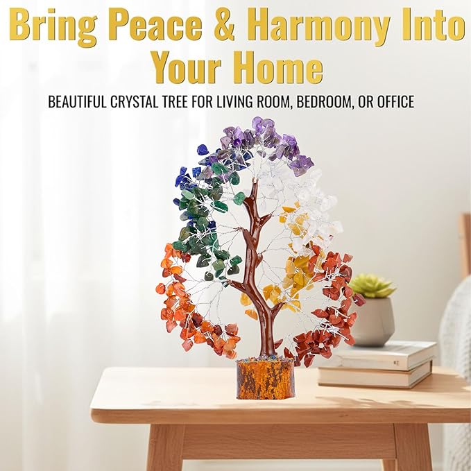 7 Chakra Tree of Life Handmade Gemstone Bonsai Trees, Crystals and Healing Stones Feng Shui Money Tree for Home Office Desk Decor, Positive Energy, Good Luck, Spiritual for Women