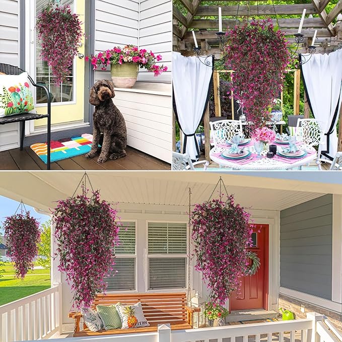 RECUTMS Artificial Hanging Plants 4pcs 33Inch Faux Eucalyptus Leaves Ivy Swag Plant UV Resistant Fake Plastic Greenery Indoor Outdoor Home Garden Office Christmas Xmas Party Spring Decor(Purple Red)