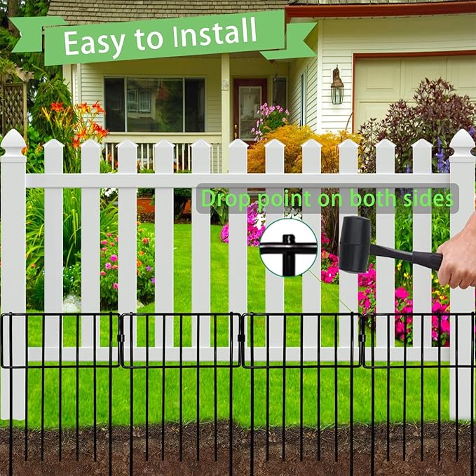 10 Pack Animal Barrier, No Dig Decorative Fence, 17in(H) x10ft(L) Rustproof Metal Small Garden Fence Border for Dogs Rabbits, Bottom Blocker for Outdoor Yard Patio