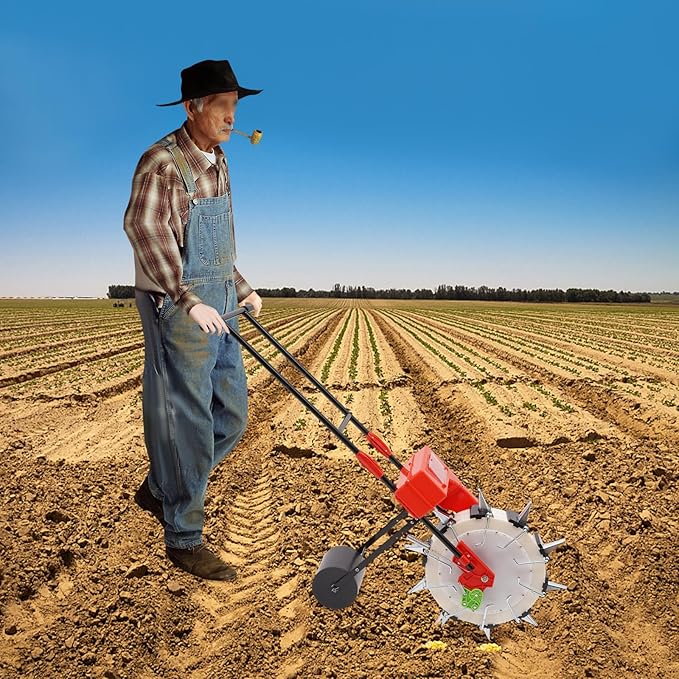 Manual Seeder Hand-Push Garden Seeder Roller Seeding and Fertilizer Applicator, Row Planter Corn Planter Seeder for Soy Peanut Corn Cotton Soybean, 10 Holes