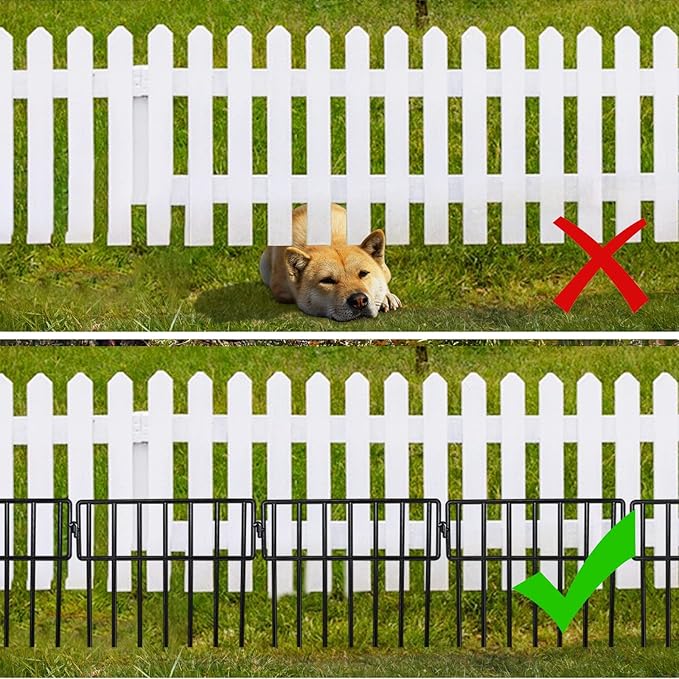 Adavin Black Animal Barrier Fence-24 Pack 12 in(L)X 15 in(H) No Dig Garden Decorative Fence 1.5" gap Rustproof Metal Dig Deterrent Panel Border for Dog Rabbits Ground Stakes Outdoor Patio,Total 24 Ft