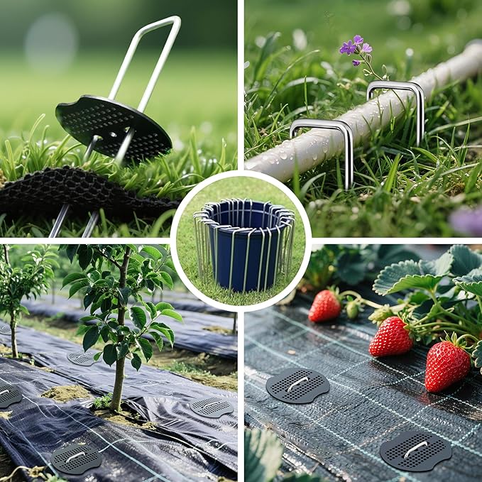 50Pcs Landscape Fabric Pins+50Pcs Gasket+Pick Hook+Rubber Mallet, 6 Inch Landscape Fabric Staples 11 Gauge U Shaped Galvanized Landscape Pins Yard Ground Pin for Weed Barrier Sod Fabric Decoration