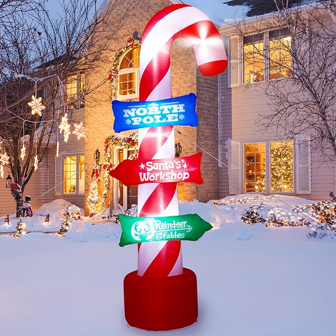8FT Christmas Inflatables Candy Canes Outdoor Yard Decorations, Xmas Blow Up Candy Canes with Rotating LED Lights,Winter Outside Decor for Holiday Christmas Party Garden